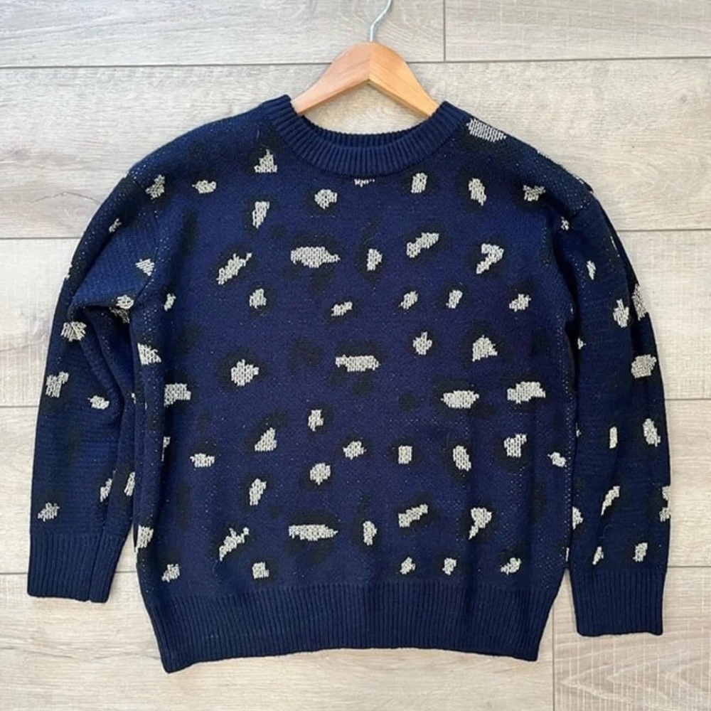 Kendall + Kylie Navy Blue Leopard Print Sweater